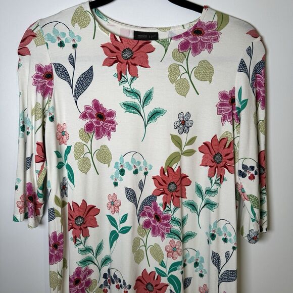J.Jill Wearever Dress Extra Small Petite Ivory Floral Stretch Knit A Line Swing - Picture 2 of 12